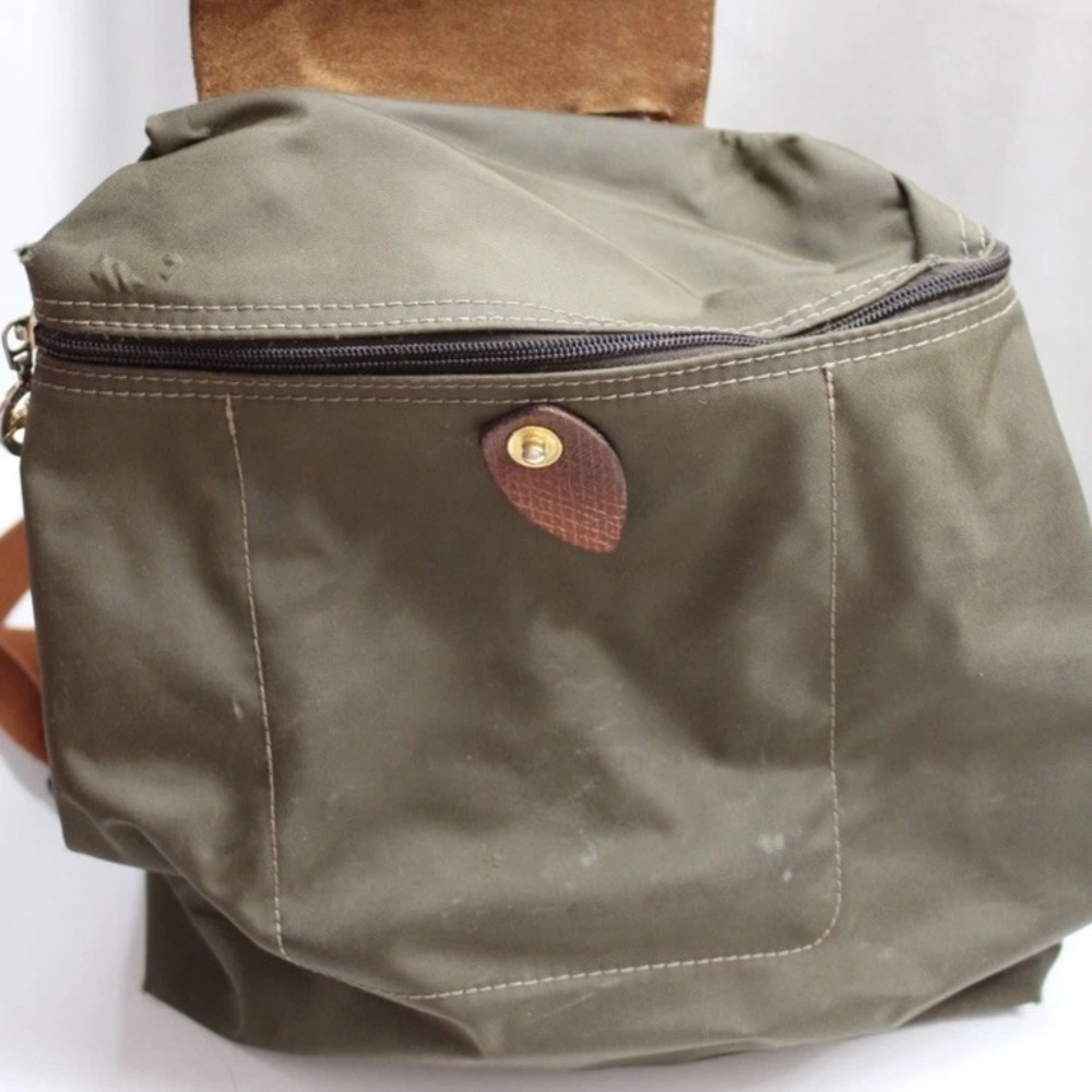 Longchamp Le Pliage Nylon Sac A Dos Backpack - Olive Green Chestnut Zip Snap - Picture 7 of 7